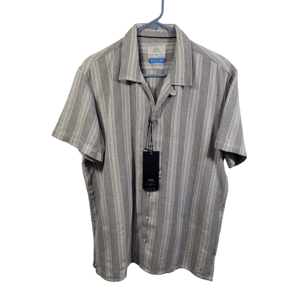 MBX White & Gray Striped Textured Pattern Men's Button Front Shirt Size XL 71326
